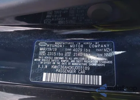 2019 Hyundai Veloster N from USA, damaged, VIN KMHT36AH0KU003189